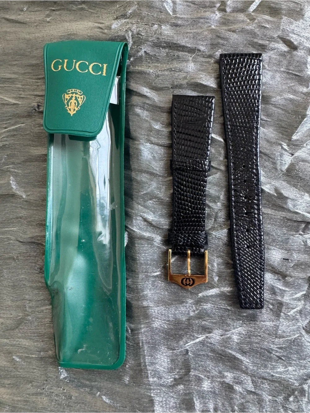 GUCCI VINTAGE LIZARD WRISTWATCH BAND BLACK 19mm